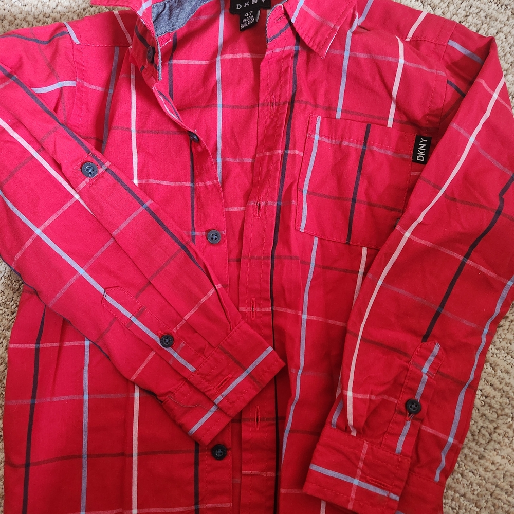 LOT OF 4 DKNY Red Plaid, BNWT French Toast, Calvin Klein Button-Up Shirt 4T Boys